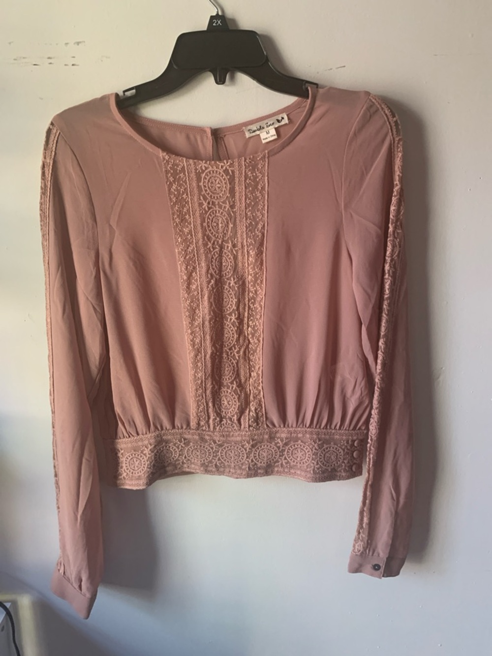 Windsor Dusty Rose Lace-Panel Long Sleeve Top